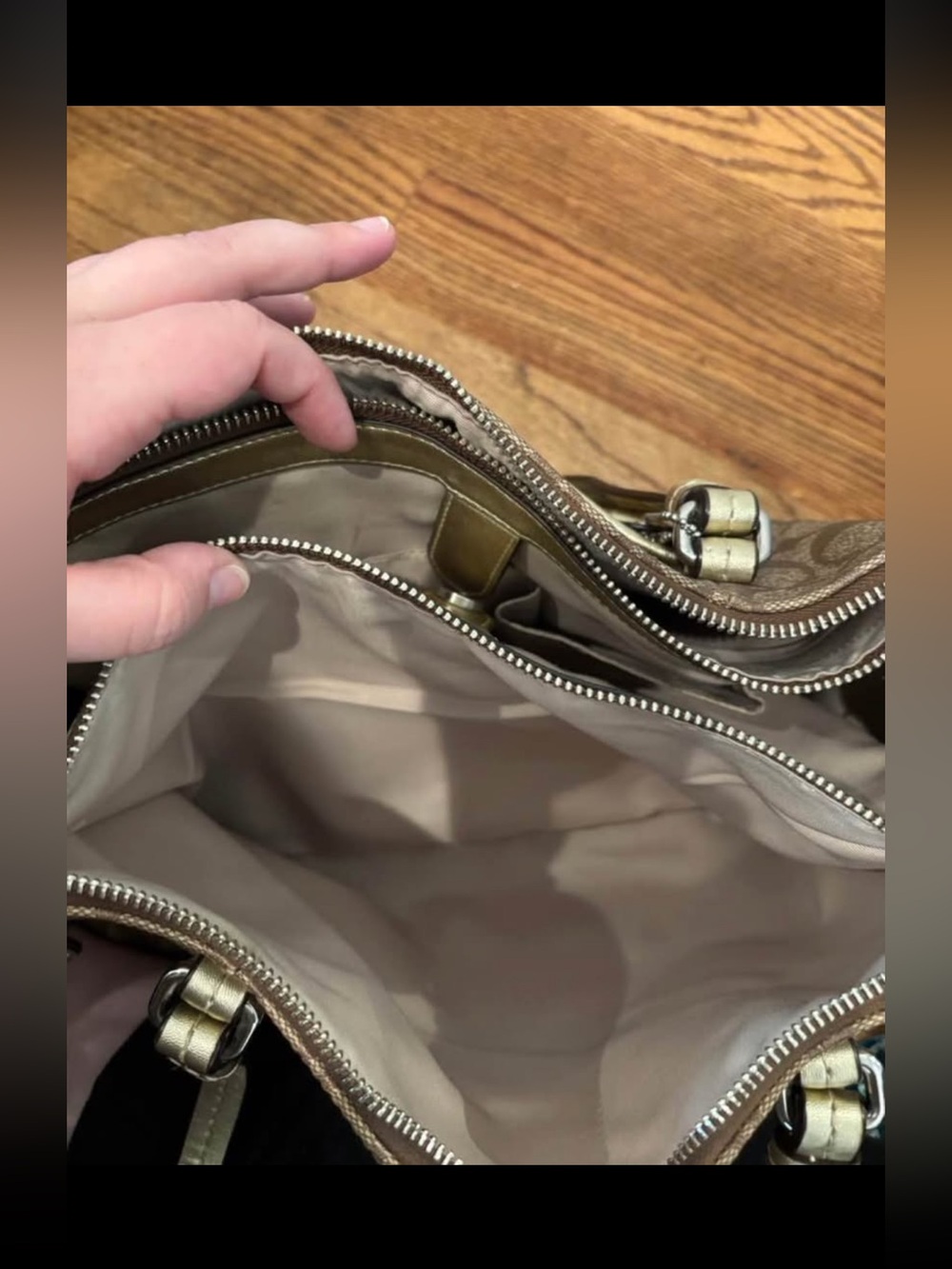 Coach Brown Signature Monogram Tote with Cream Trim - Picture 5 of 9